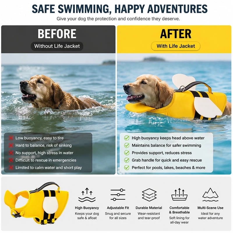 Cute Animal Dog Life Jacket – Fun Swimming Vest for Dogs, Safe & Comfortable Floatation Gear 