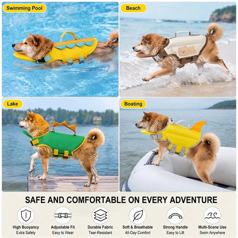 Cute Animal Dog Life Jacket – Fun Swimming Vest for Dogs, Safe & Comfortable Floatation Gear 