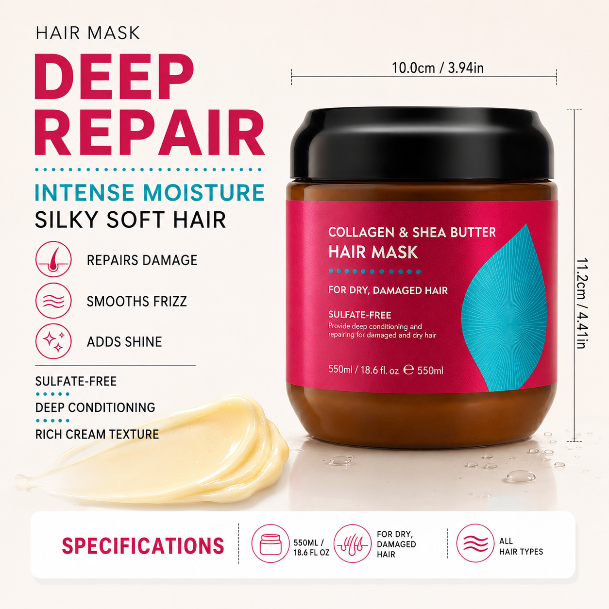 Instant Liquid Silk Collagen & Shea Butter Hair Mask – Deep Repair for Dry & Frizzy Hair