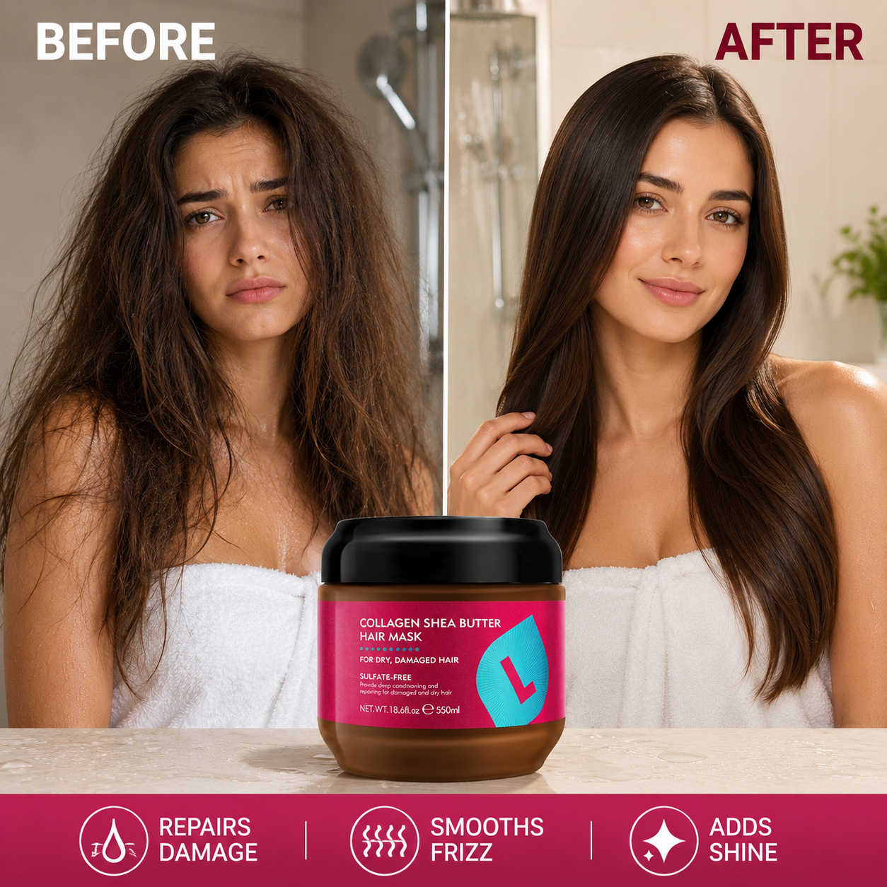 Instant Liquid Silk Collagen & Shea Butter Hair Mask – Deep Repair for Dry & Frizzy Hair