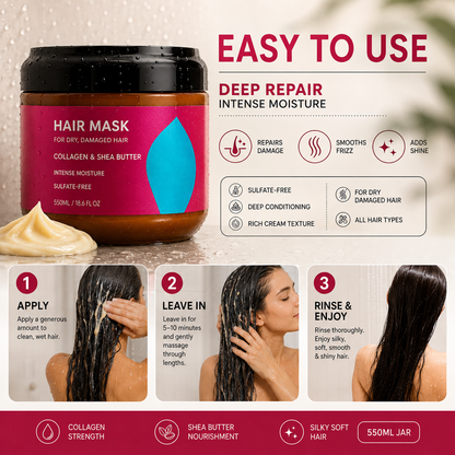 Instant Liquid Silk Collagen & Shea Butter Hair Mask – Deep Repair for Dry & Frizzy Hair