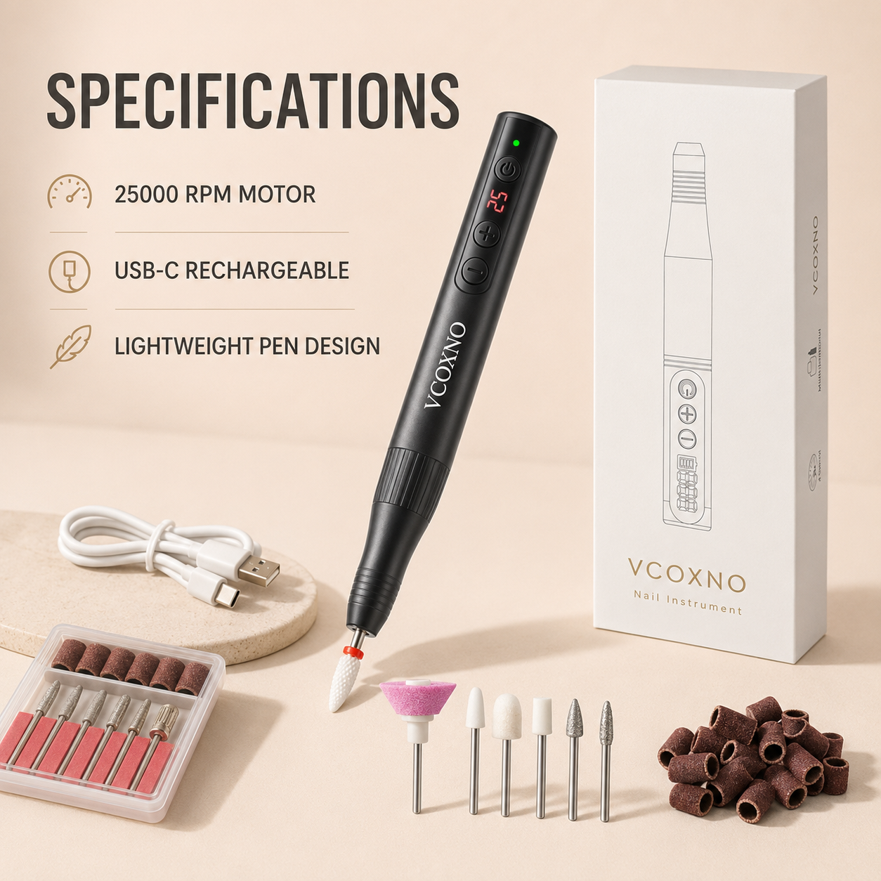 Pen-Shaped Rechargeable Nail Drill