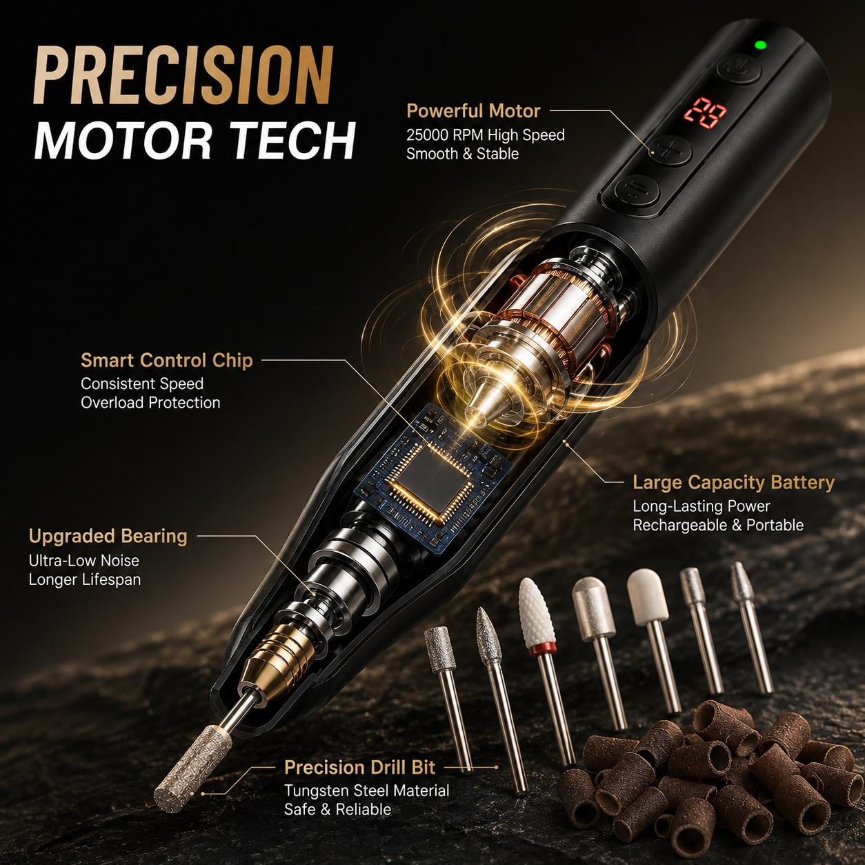 Pen-Shaped Rechargeable Nail Drill
