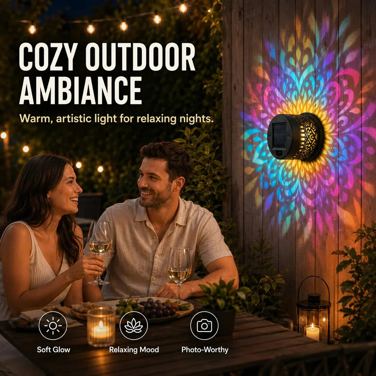 🌀💥Limited Sale Buy 2 Get 1 Free🌞💡Solar Mandala Wall Light Outdoor Garden Fence Projector Lamp Patio Ambient Decor