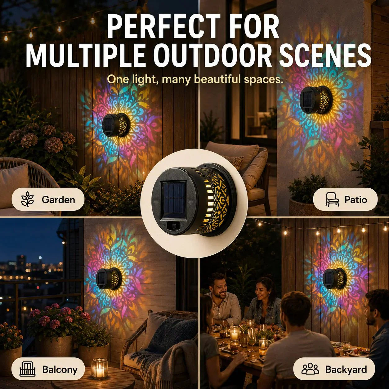🌀💥Limited Sale Buy 2 Get 1 Free🌞💡Solar Mandala Wall Light Outdoor Garden Fence Projector Lamp Patio Ambient Decor