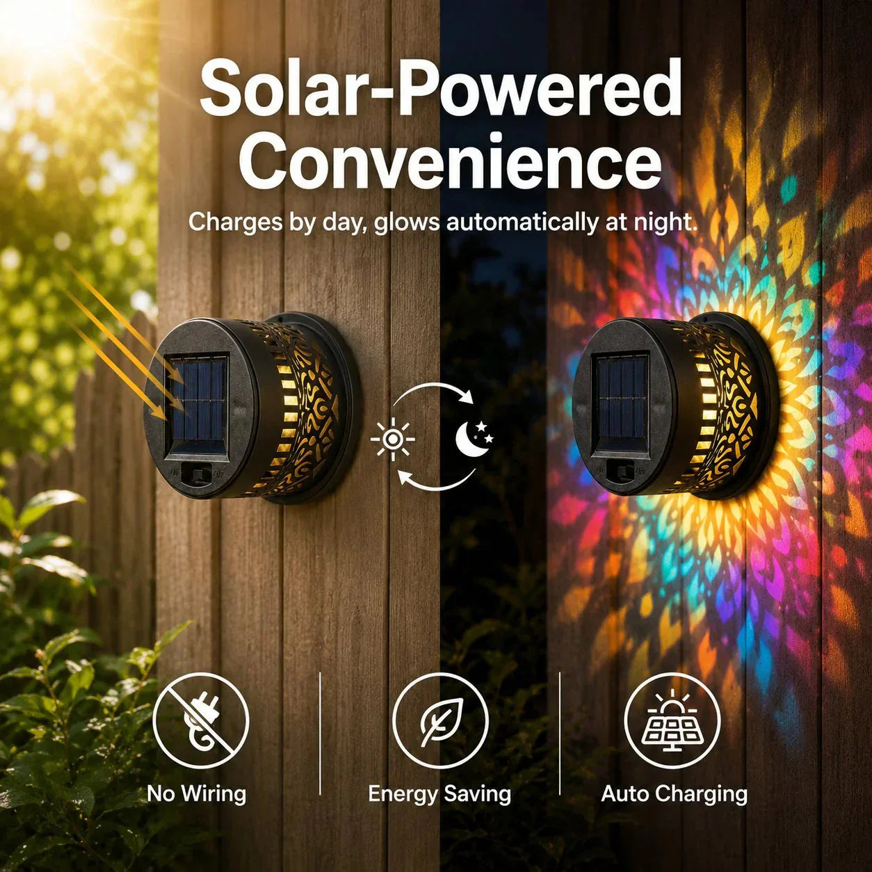 🌀💥Limited Sale Buy 2 Get 1 Free🌞💡Solar Mandala Wall Light Outdoor Garden Fence Projector Lamp Patio Ambient Decor