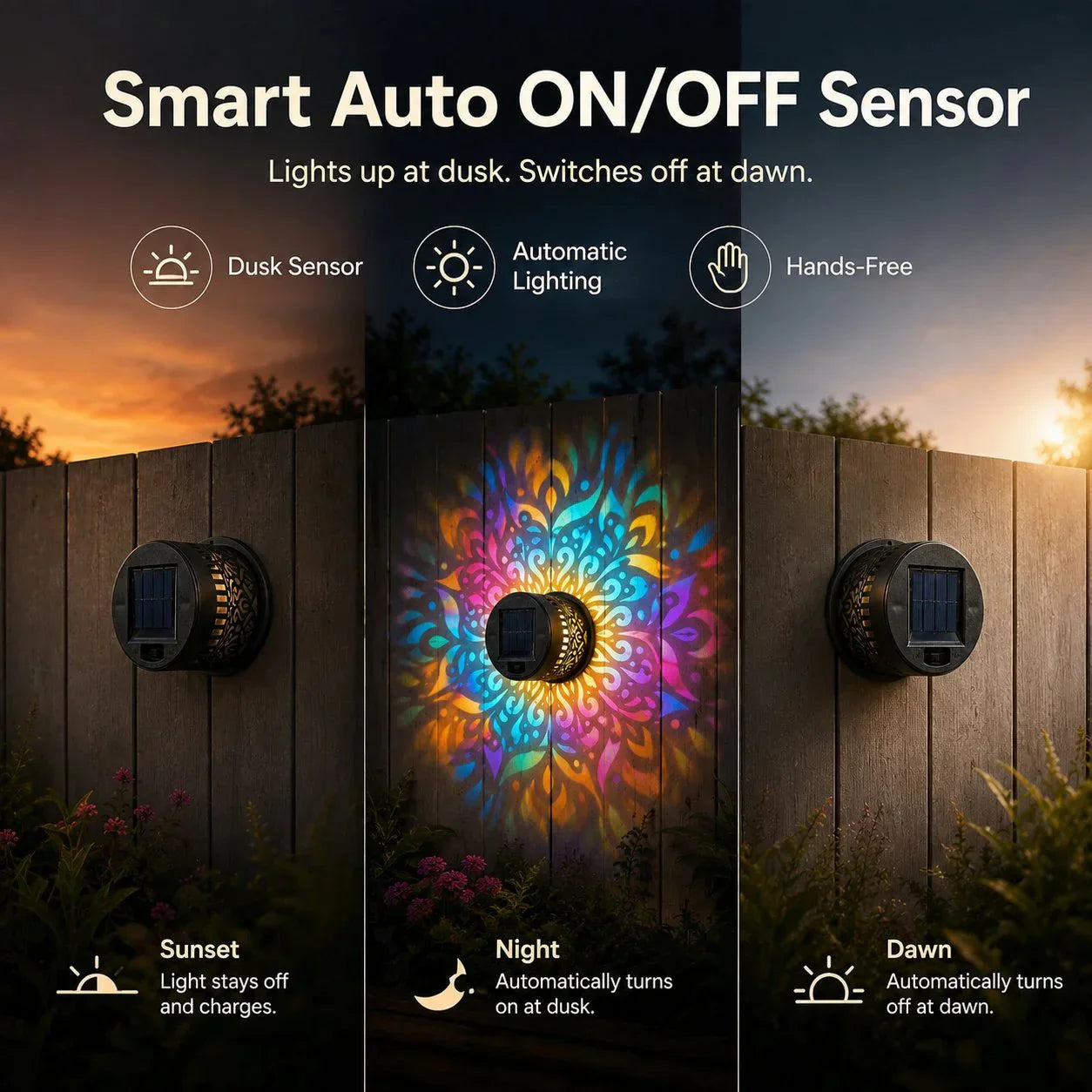 🌀💥Limited Sale Buy 2 Get 1 Free🌞💡Solar Mandala Wall Light Outdoor Garden Fence Projector Lamp Patio Ambient Decor