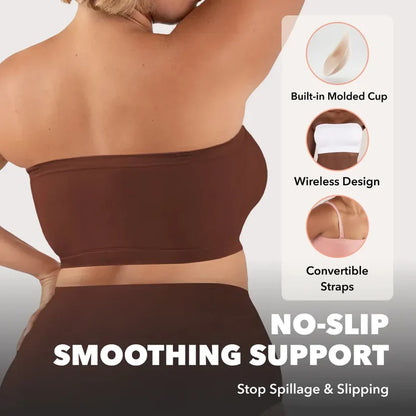 Convertible Strapless Bandeau Bra with Wireless Comfort, Anti-Slip Grip & Removable Straps