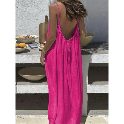 🌿🌸Women's Solid Color Cami Lounge Dress, Elegant Sleeveless Long Dress for Summer, Ladies Sleepwear for Indoor Wear
