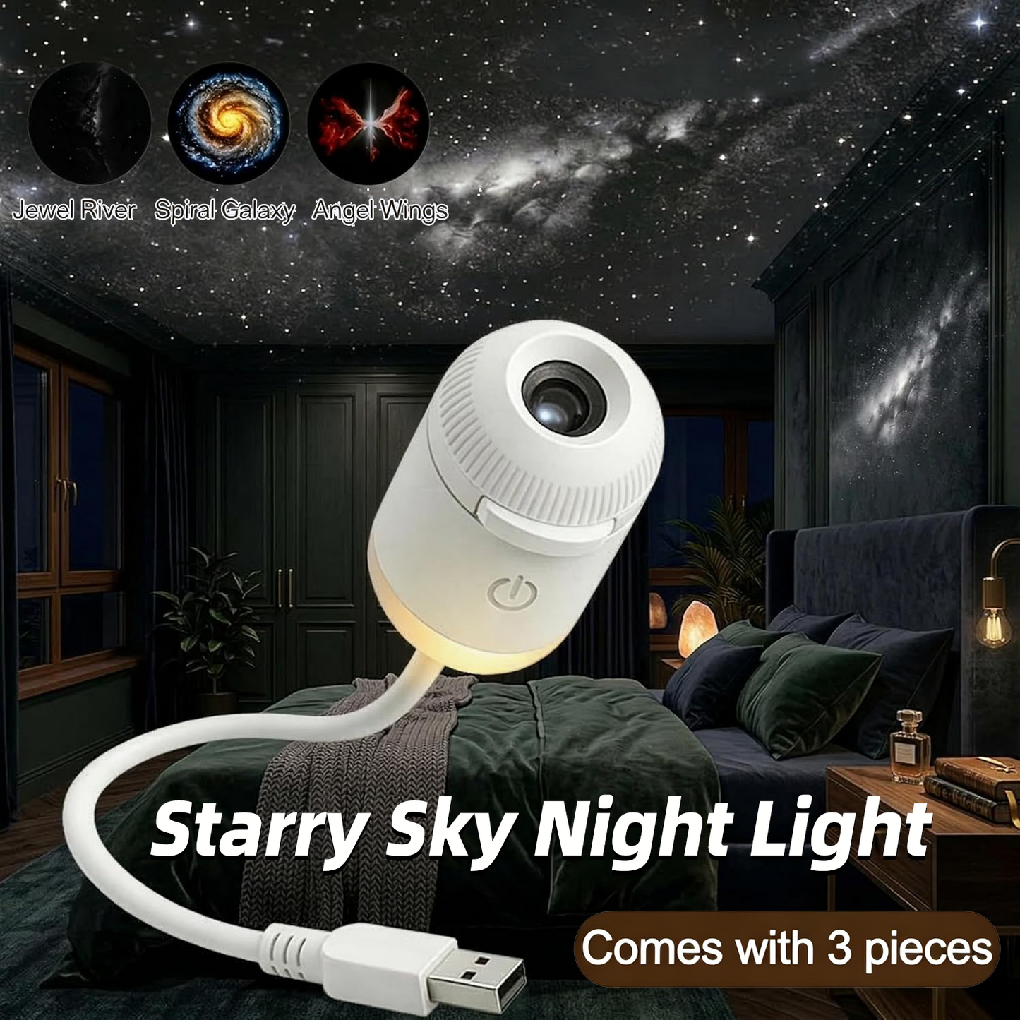 💡🌃2-in-1 Galaxy Star Projector USB Night Light for Indoor Decor
